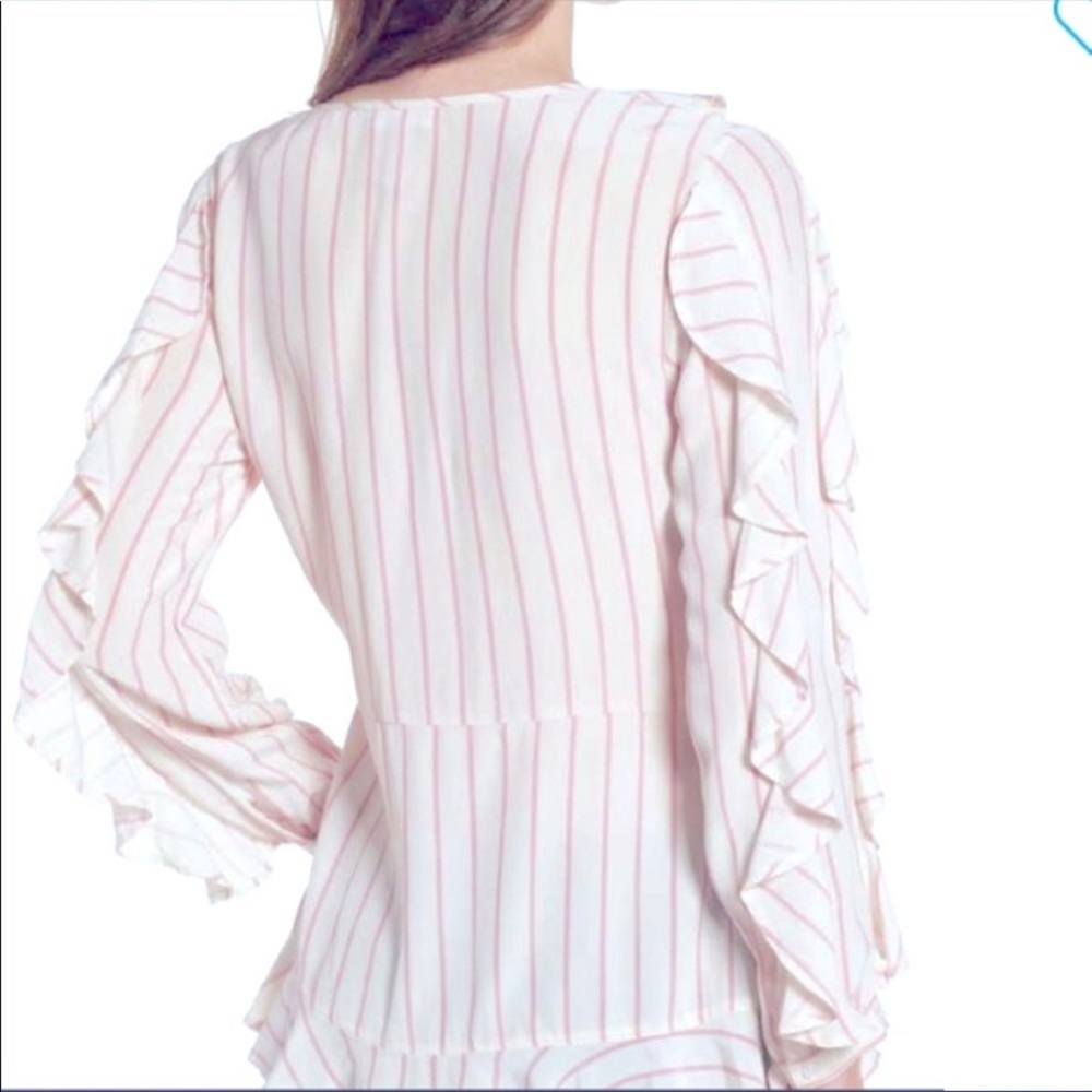 LEITH Ruffled Striped Long Sleeve Wrap Victorian Peasant Style Blouse - Picture 3 of 16